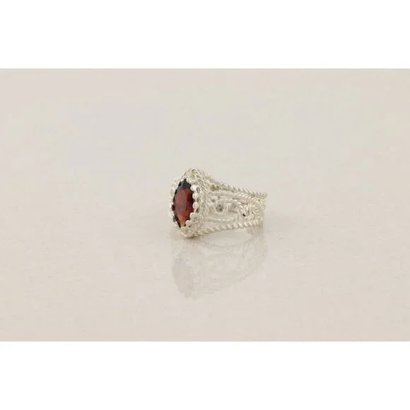Sterling Silver Natural Garnet Ring Size 6 - Picture 5 of 7
